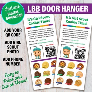 Bearbeitbarer Girl Scout Cookie Türanhänger - LBB Bakers, druckbare 8,5 x 11-Cookie-Verkaufsmaterialien, benutzerdefinierte Girl Scout Cookie-Türanhänger