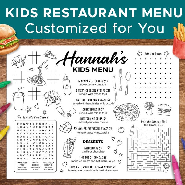 Custom Kids Restaurant Menu, Personalized for Your Restaurant!