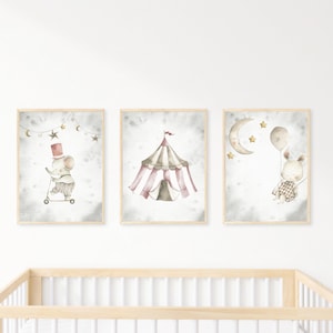 Night at the Circus Nursery Instant Download - Set of 3, Nursery Decor, Nursery Wall Art, Kid&#39;s Room Wall Art, Nursery Decor, Circus Theme
