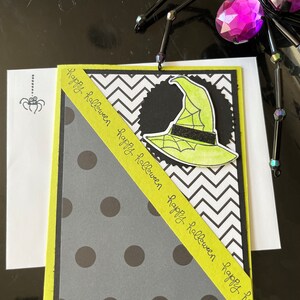 Green Witch Hat Happy Halloween Hand stamped card