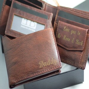 Mens Engraved Wallet Brown Personalised Gift Personalized Wallet Boyfriend Gift Custom Wallet Bifold Card Cash Coin Pocket
