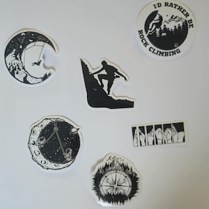 Juego de pegatinas para escalada en roca en blanco y negro. NUEVO JUEGO DE PEGATINAS. 6 pegatinas para uso en interiores y exteriores: ¡el regalo perfecto para escaladores!
