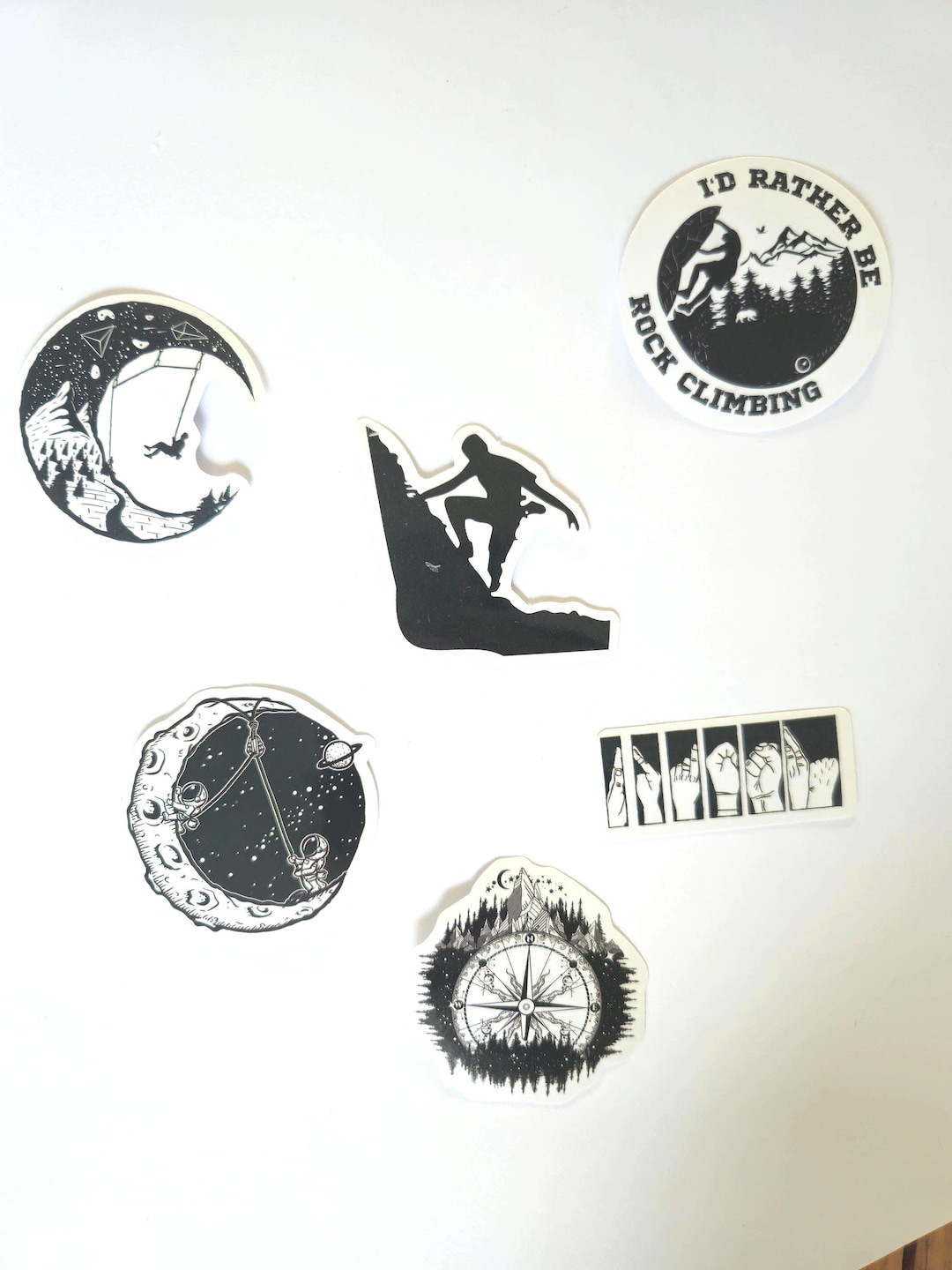 Climb Rocks Sticker STICKET SET: 6 Black and White Rock Climbing Stickers. Minimalist ...
