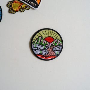 Mountain and Sunset Patch. Iron-on or embroidered patch. Gift for climbers, outdoor lifestyle and clothing repairs