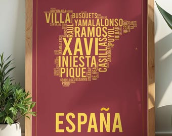 Spain Football (Soccer) Legends Map Poster