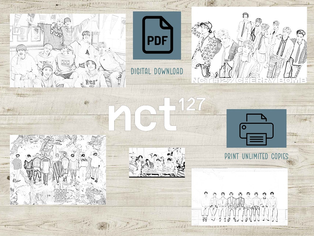NCT 127 Grayscale Coloring Book, 27 Kpop Coloring Pages, Digital