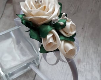 Nwt Champane Rose\'s Headband Petit Fleur Kingdom Ribbon Headband - Champagne – Sara Dresses main image 2
