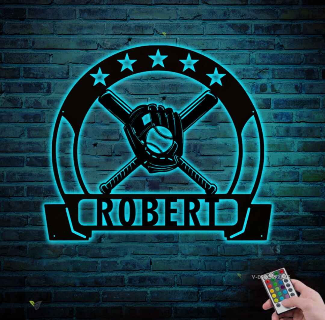 Baseball Bat Name Sign Nursery Decor Personalized Metal Sign Etsy