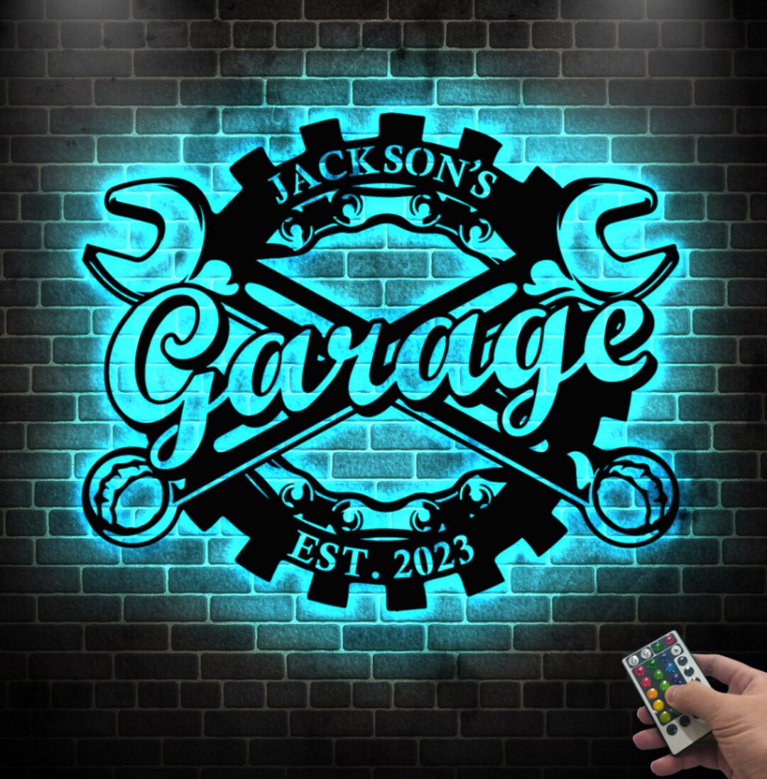 Personalized Garage Sign Led Light Metal Garage Wall Decor Etsy