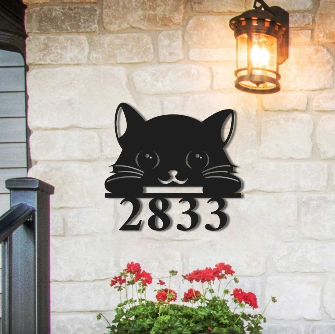 Cat House Number Sign Cat House Address Sign Custom Door Etsy