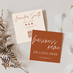 Elegant Chic Rust and Cream Square Business Card Canva Template, Small Business Card with QR Codes Business Branding Personal Minimal Modern