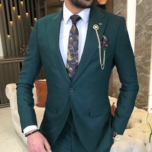 Green Slim-fit Suit Mens Suit 3 Piece Suit Mens Green - Etsy
