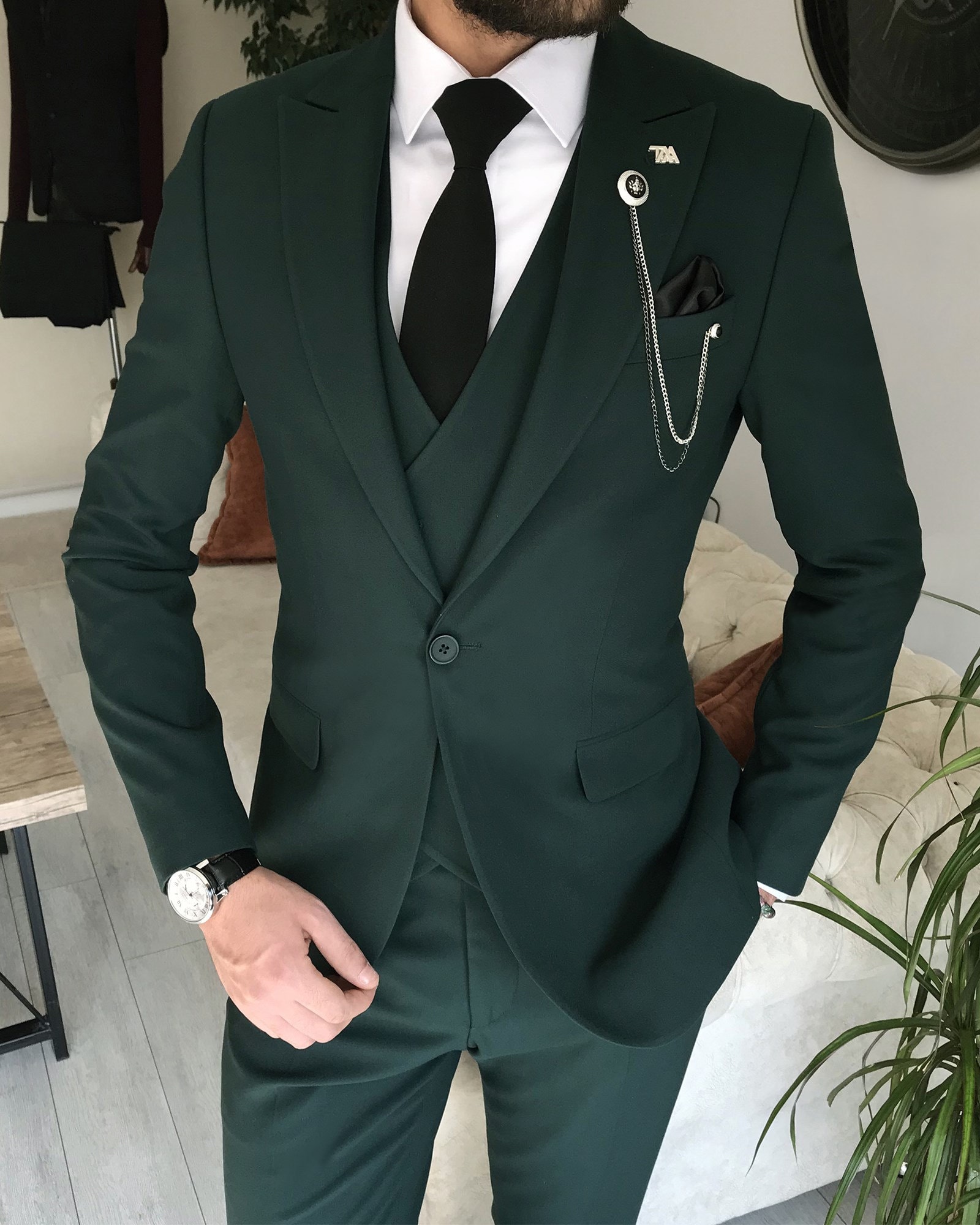 Green Slimfit Suit Mens Suit 3 Piece Suit Mens Green Etsy