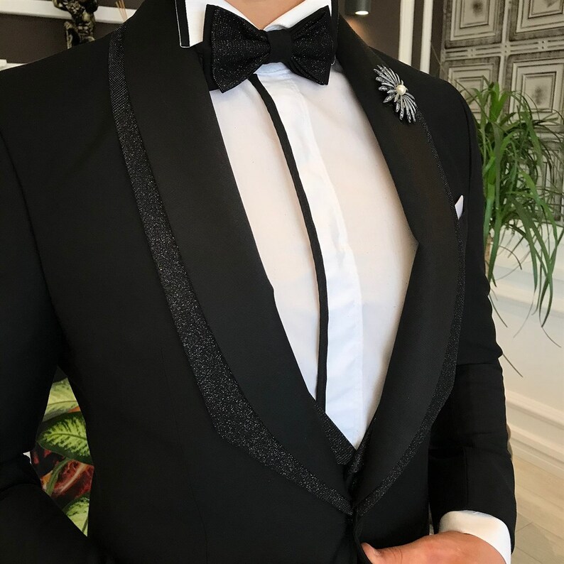 Black Shawl Lapel Slim-fit Tuxedo Wedding Tuxedo 4 Pieces - Etsy