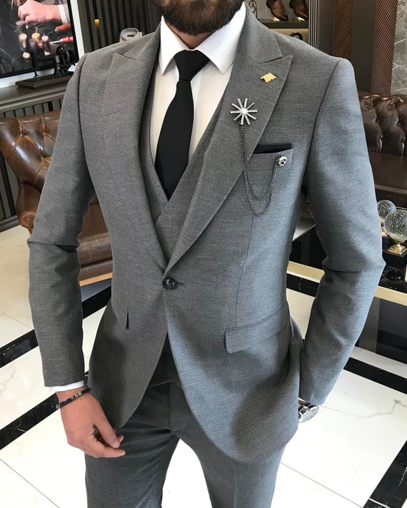 GREY WEDDING SUITS Grey Fashion Suit Men Grey Suit Grey Three Piece Men  Wedding Clothing Wedding Suit Gift Night Party Suits -  Sweden