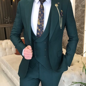 Green Slim-fit Suit Mens Suit 3 Piece Suit Mens Green - Etsy