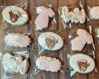 Adorable Highland Cow Baby Girl Shower Decorated Cookies/Iced Cow Cookies Girl