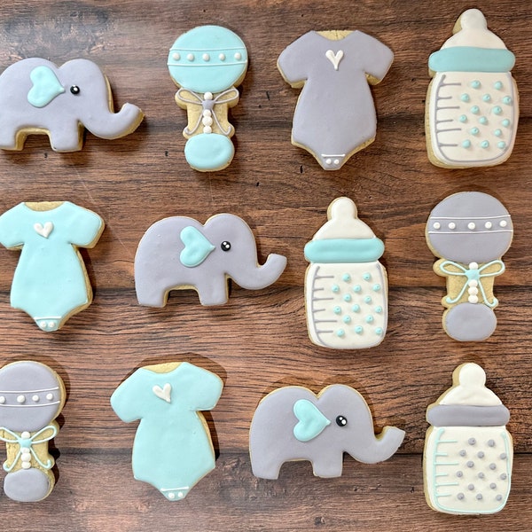 Elephant Classy Boy Baby Shower Cookies/Elephant Baby Shower/can be made for a Baby Girl! 12 Cookies