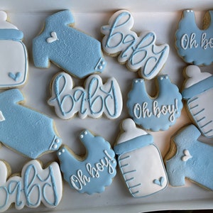 Classic Boy Baby Shower Cookies- TWELVE (12) Cookies