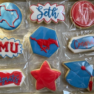 SMU/Southern Methodist University Graduation/Acceptance/Congratulations Gift/Decorated Sugar Cookies/12 Cookies/Message me to change school!