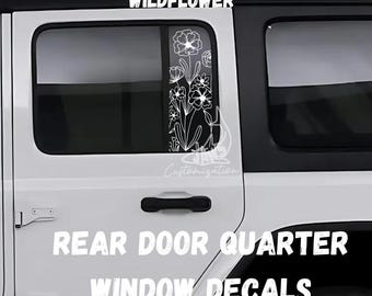 Wildflower Rear Door Window Decals- Set of 2| Fits Jeep Wrangler JKU JLU | 4 Door | Offroad Decals | Girly Car Decal