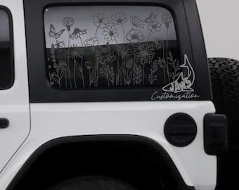 Butterfly Wildflower Rear Hardtop Window Decal- Fits Jeep Wrangler JKU JLU | 4 Door | Offroad Decals | Girly Car Decal