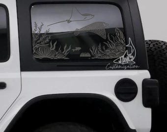 Calcomanía para ventana de techo rígido Stingray - Compatible con Jeep Wrangler JKU JLU / 4 puertas / Calcomanías todoterreno / Calcomanía para coche femenina