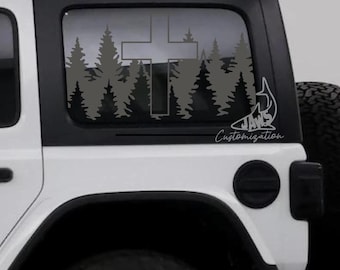 Evergreen Cross Jesus Rear Hardtop Window Decal- Fits Jeep Wrangler JKU JLU | 4 Door | Offroad Decals | Girly Car Decal