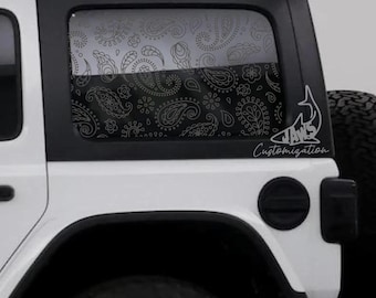 Calcomanía Paisley para ventana de techo rígido - Compatible con Jeep Wrangler JKU JLU / 4 puertas / Calcomanías todoterreno / Calcomanía femenina para auto