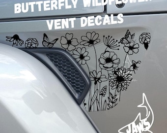 Pegatinas de vinilo con diseño de mariposa y flores silvestres para la ventilación del Jeep Wrangler/Gladiator/JL y JT - Juego de 2