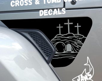 Cruz y tumba de Jesús para ventilación JL - Juego de 2 calcomanías de vinilo para Jeep Wrangler, Gladiator, JL y JT