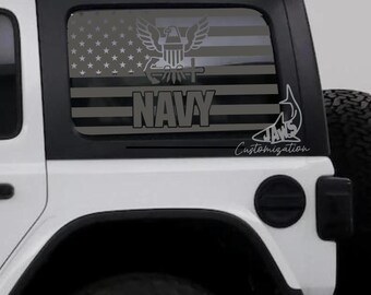 Calcomanía para ventana trasera de techo rígido con la bandera estadounidense de la Marina de los EE. UU. - Compatible con Jeep Wrangler JKU JLU / 4 puertas / Calcomanías todoterreno