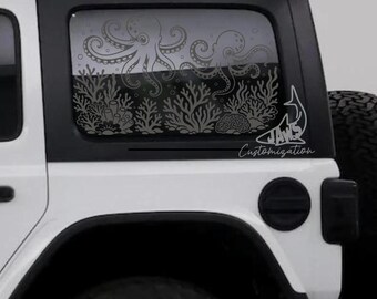 Calcomanía de pulpo para ventana de techo rígido - Compatible con Jeep Wrangler JKU JLU / 4 puertas / Calcomanías todoterreno / Calcomanía para coche femenina