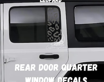 Leopard Rear Door Window Decals- Set of 2| Fits Jeep Wrangler JKU JLU | 4 Door | Offroad Decals | Girly Car Decal