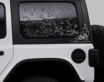 Cherry Blossom Rear Hardtop Window Decal- Fits Jeep Wrangler JKU JLU | 4 Door | Offroad Decals | Girly Car Decal