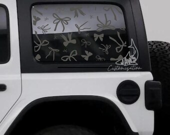 Calcomanía de lazos para la ventana trasera del techo rígido - Compatible con Jeep Wrangler JKU JLU / 4 puertas / Calcomanías todoterreno / Calcomanía para autos femeninos