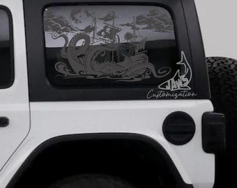 Calcomanía Kraken Boat para la ventana trasera del techo rígido - Compatible con Jeep Wrangler JKU JLU / 4 puertas / Calcomanías todoterreno / Calcomanía para autos femeninos