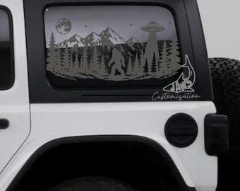 UFO Bigfoot Rear Hardtop Window Decal- Fits Jeep Wrangler JKU JLU | 4 Door | Offroad Decals | Girly Car Decal