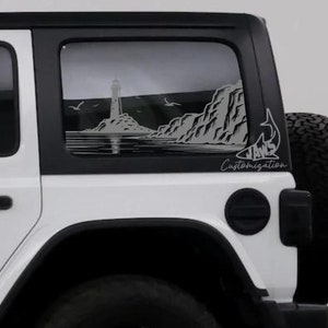 Lighthouse Rear Hardtop Window Decal- Fits Jeep Wrangler JKU JLU | 4 Door | Offroad Decals | Car Decal | Lake / Ocean