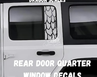 Calcomanías de escamas de dragón para la ventana trasera de la puerta - Juego de 2 / Compatible con Jeep Wrangler JKU JLU / 4 puertas / Calcomanías todoterreno / Calcomanía para autos femeninos