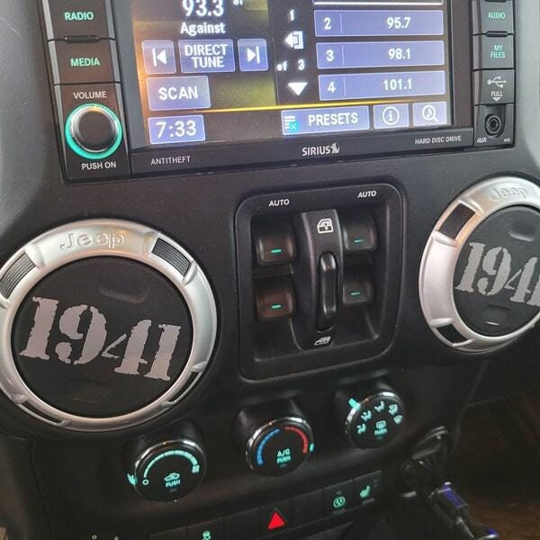 Custom 1941 Vent Decals - Set of 4 fits Jeep Wrangler | JK, JL 2007- Current | Air Vent Decals for 4x4, Off road, Trucks
