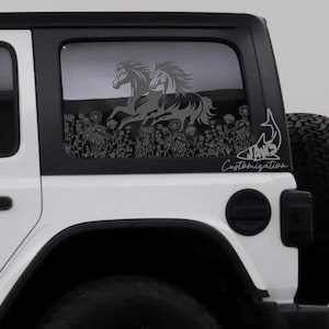 Horses & Wildflowers Rear Hardtop Window Decal- Fits Jeep Wrangler JKU JLU | 4 Door | Offroad Decals | Car Decal | Lake / Ocean