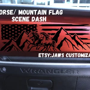 Horse Mountain Flag Dashboard Glove Box Vinyl Decal Sticker |Fits Jeep 2018-Current Wrangler / Gladiator| JL & JT Dash Decal