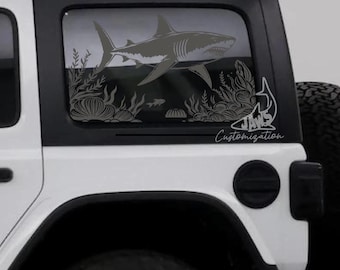 Great White Shark Rear Hardtop Window Decal- Fits Jeep Wrangler JKU JLU | 4 Door | Offroad Decals | Girly Car Decal