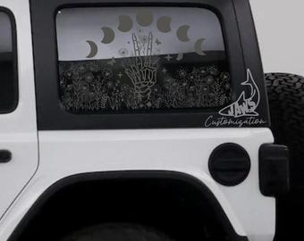 Wildflower Skeleton Peace Rear Hardtop Window Decal- Fits Jeep Wrangler JKU JLU | 4 Door | Offroad Decals | Girly Car Decal