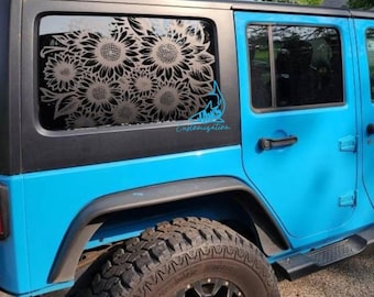 Zonnebloem sticker hardtop achter - past op Jeep Wrangler JKU JLU | 4-deurs | Offroad-stickers | Girly autosticker