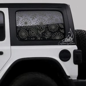 Doodle Daisy Rear Hardtop Window Decal- Fits Jeep Wrangler JKU JLU | 4 Door | Offroad Decals | Girly Car Decal