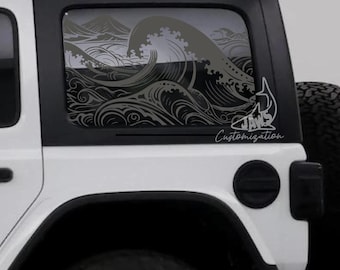 Calcomanía para ventana trasera de techo rígido con diseño de ola polinesia - Compatible con Jeep Wrangler JKU JLU / 4 puertas / Calcomanías todoterreno / Calcomanía para coche con diseño femenino