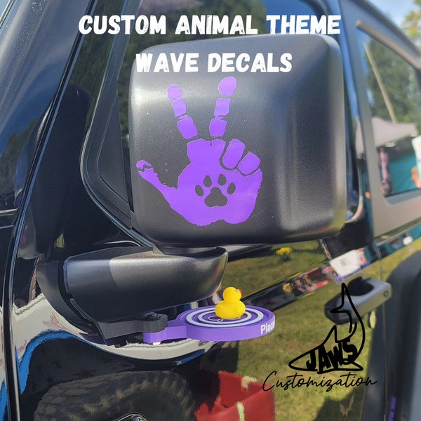 Custom Pet Wave Decals- Set of 2 | Paw Print Wave & More | Fits Jeep Wrangler |Truck, 4X4, offroad Vehicle Peace Wave | Mirror Decals