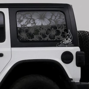 Hibiscus Flower Rear Hardtop Window Decal- Fits Jeep Wrangler JKU JLU | 4 Door | Offroad Decals | Girly Car Decal